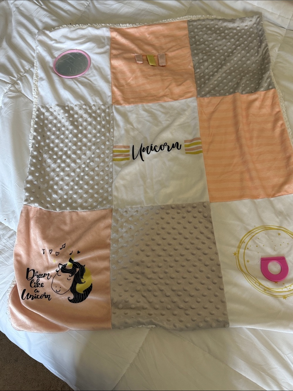 Unbranded Pink and Cream Unicorn Patchwork Throw for Kids